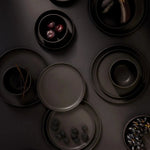 Flat Salad/Dinner Plate | Edan 9.4" - Matte Black Stoneware - Resonant- Gharyan Stoneware