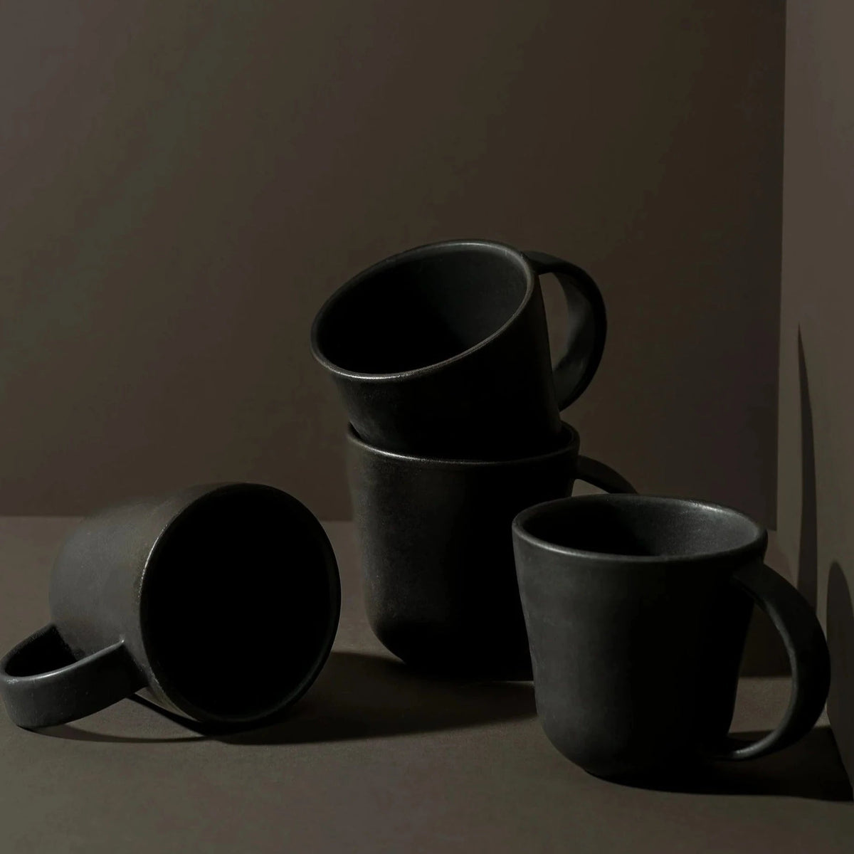 S/4 Tunisian Mug - Matte Black - Resonant- Gharyan Stoneware