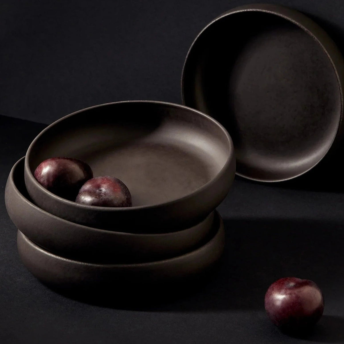 Stoneware Pasta/Salad Plate | Edan 7.9" - Matte Black - Resonant- Gharyan Stoneware