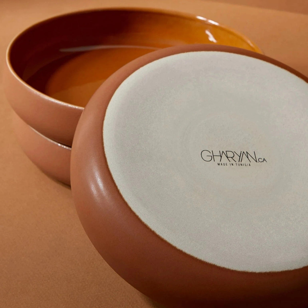 Stoneware Pasta/Salad Plate | Edan 7.9" - Matte/Shiny Terracotta - Resonant- Gharyan Stoneware