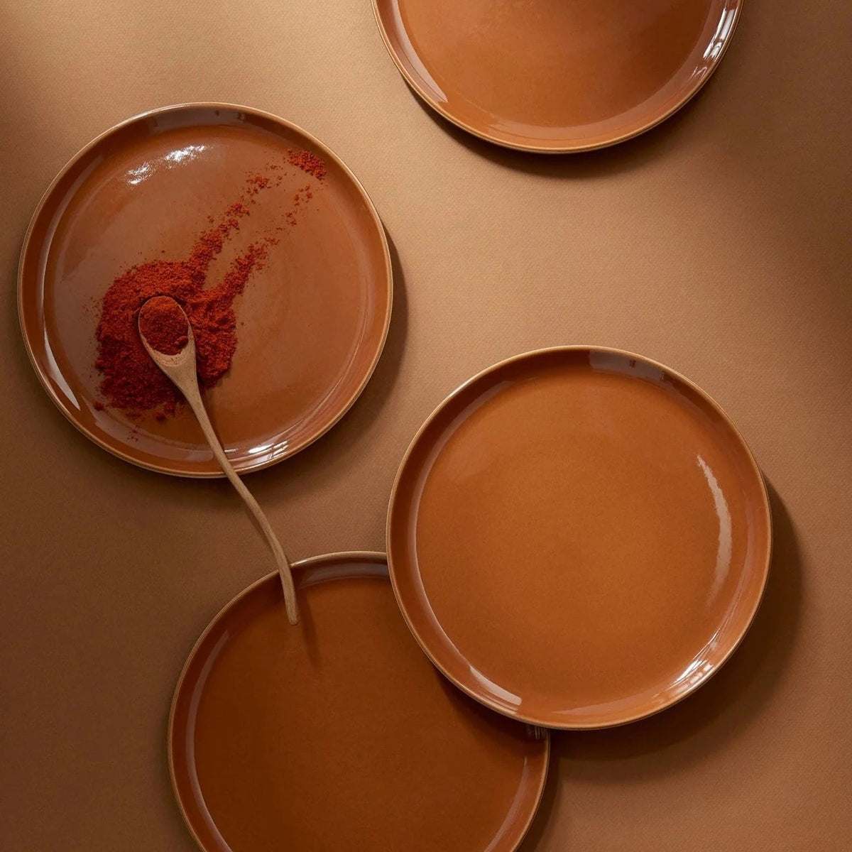Stoneware Flat Salad/Dinner Plate | Edan 9.4" - Matte/Shiny Terracotta - Resonant- Gharyan Stoneware