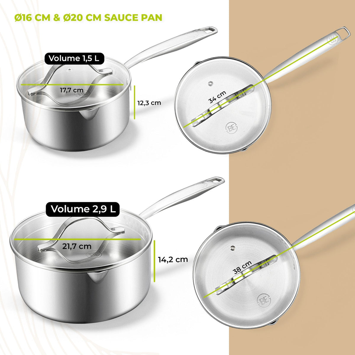BE | LIVING Essential Series 12 pcs Cookware Set (Triply Stainless Steel) - Resonant