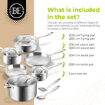 BE | LIVING Essential Series 12 pcs Cookware Set (Triply Stainless Steel) - Resonant