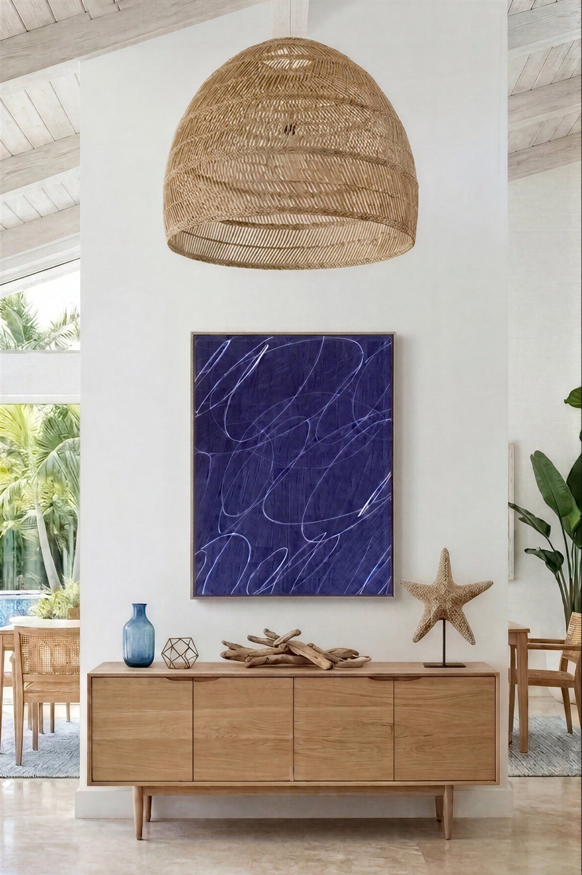 Abstract Marks in Indigo Blue Framed Wall Art - Resonant- Art Collectiv
