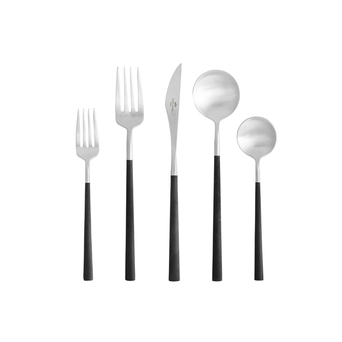 Flatware 5 Pieces Set Mito in Brushed Silver - Black Cable - Resonant- COSTA NOVA