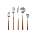 Flatware 5 Pieces Set Mito in Brushed Silver - Wood Cable - Resonant- COSTA NOVA