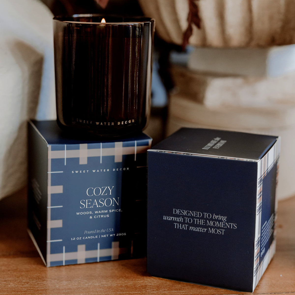 Cozy Season Soy Candle - Boxed Amber Tinted Glass Jar - 12 oz - Resonant- Sweet Water Decor