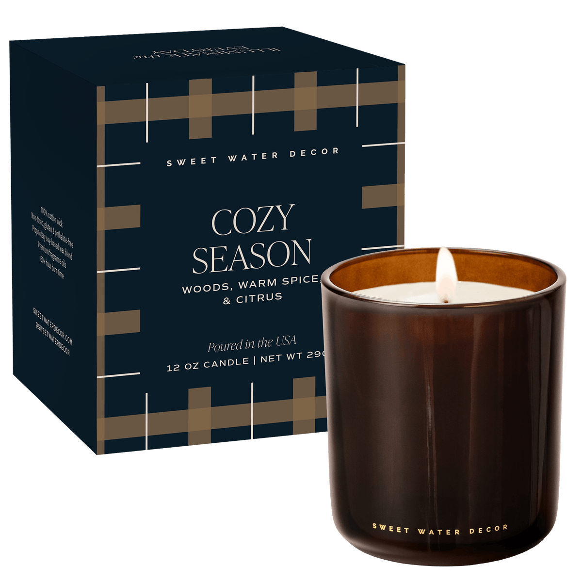 Cozy Season Soy Candle - Boxed Amber Tinted Glass Jar - 12 oz - Resonant- Sweet Water Decor