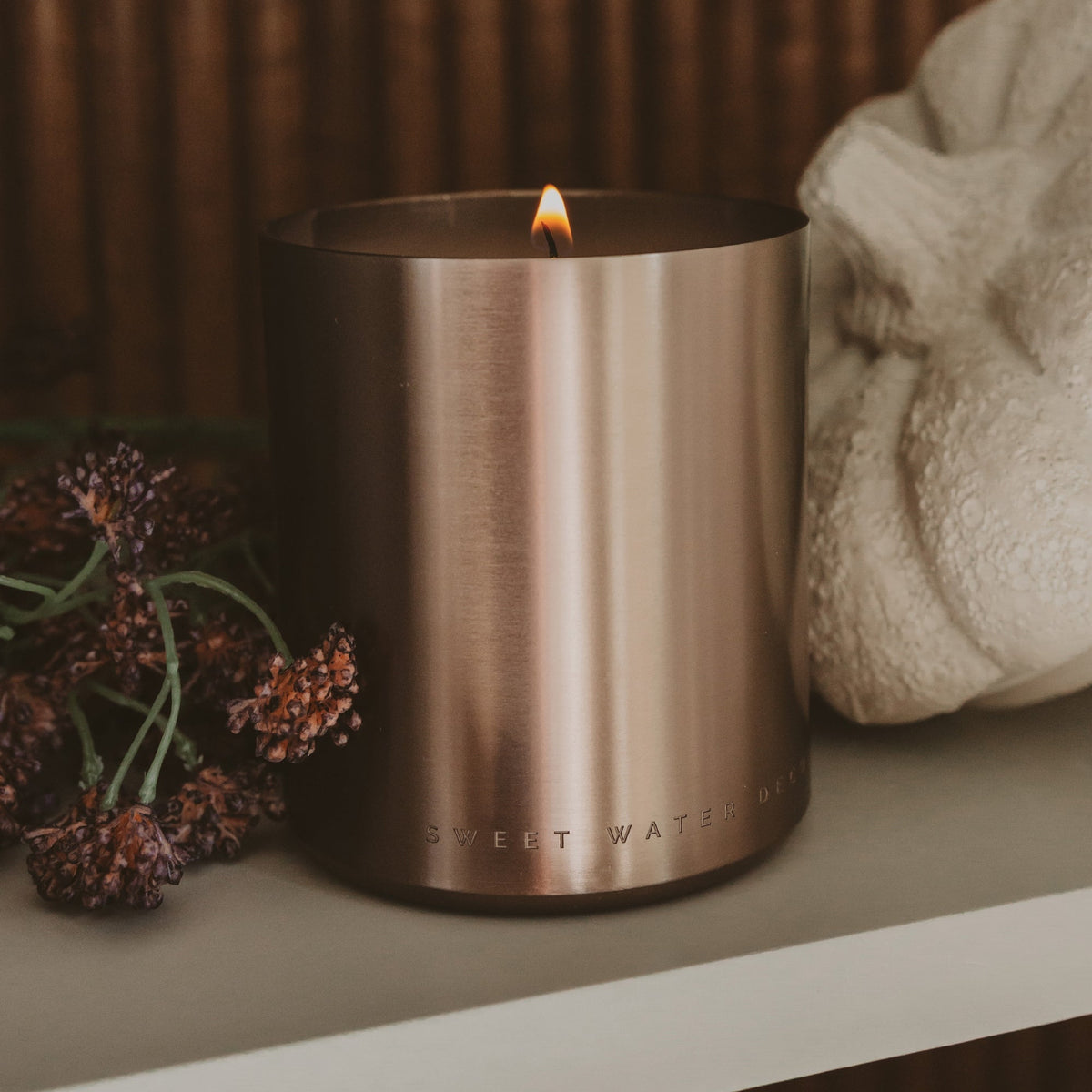 Hello Fall Soy Candle - Bronze Metal Aluminum Jar - 10 oz - Resonant- Sweet Water Decor