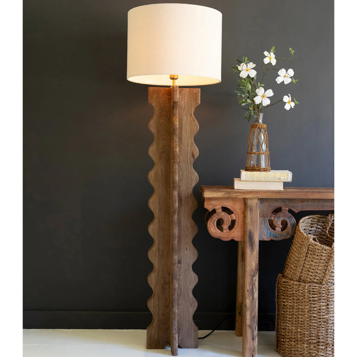 Wavy Mango Wood Floor & Table Lamp - Resonant