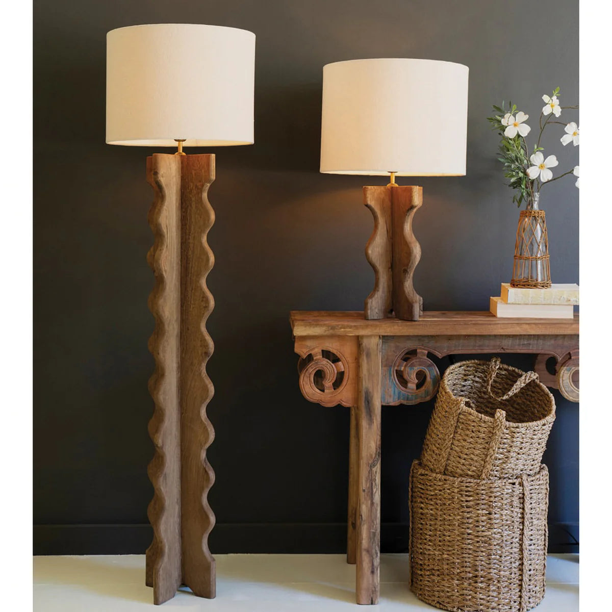 Wavy Mango Wood Floor & Table Lamp - Resonant