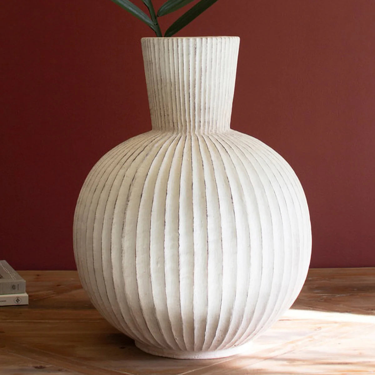 Tall Stone Composite Fluted Bulb Vase - Resonant