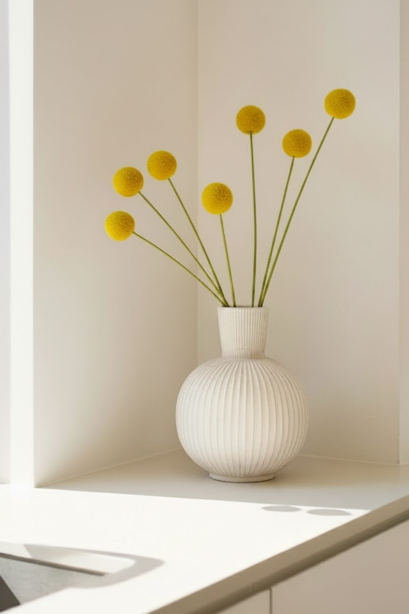 Tall Stone Composite Fluted Bulb Vase - Resonant