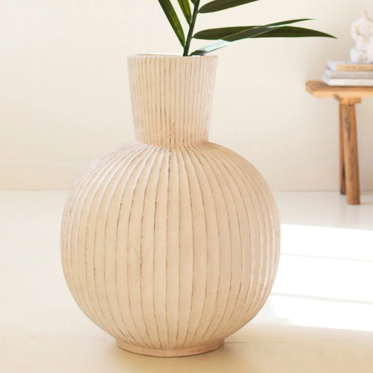 Tall Stone Composite Fluted Bulb Vase - Resonant