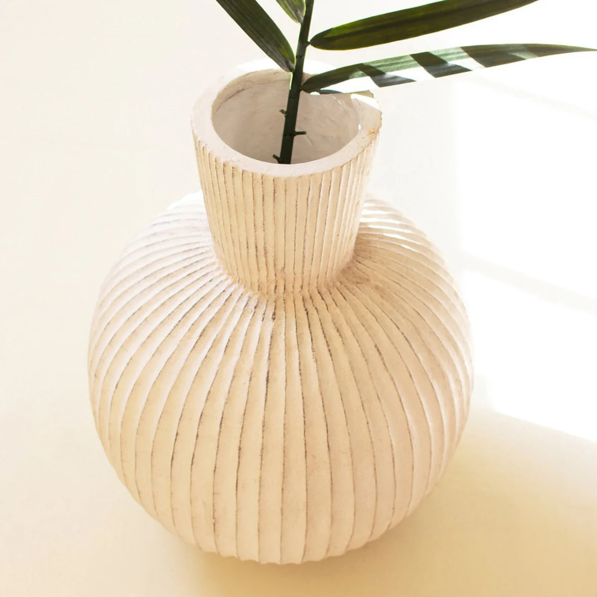 Tall Stone Composite Fluted Bulb Vase - Resonant