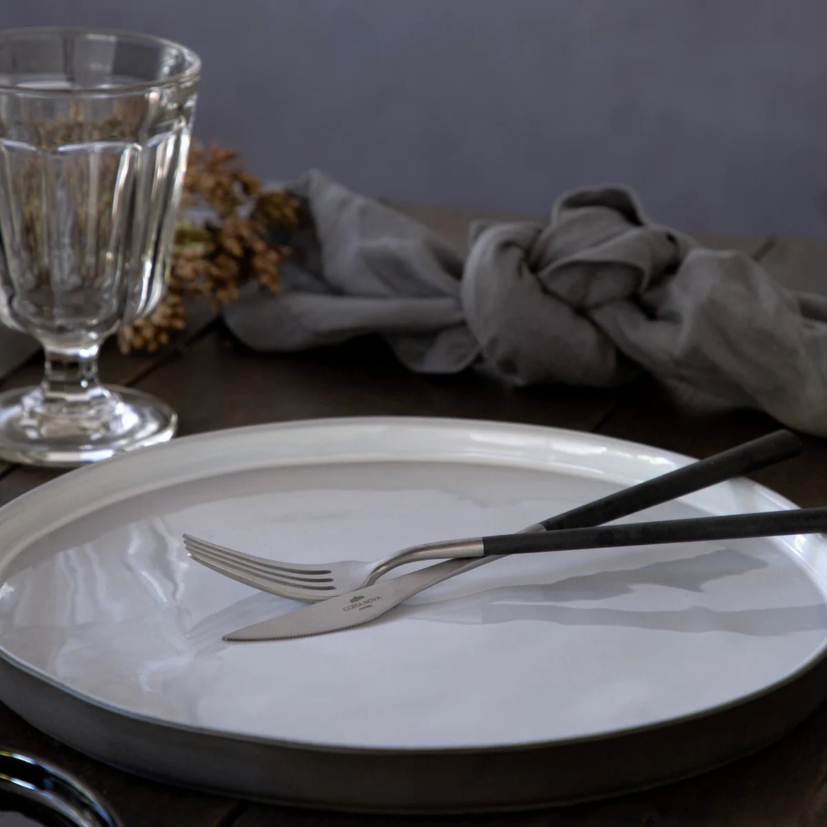 Flatware 5 Pieces Set Mito in Brushed Silver - Black Cable - Resonant- COSTA NOVA