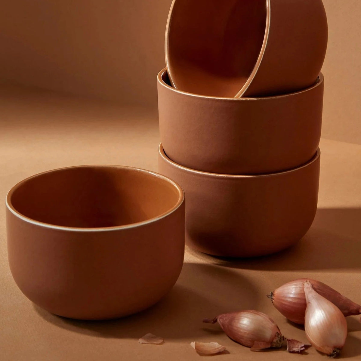 Dinner Bowl | Youlha 25 oz - Matte/Shiny Terracotta Stoneware Set - Resonant- Gharyan Stoneware