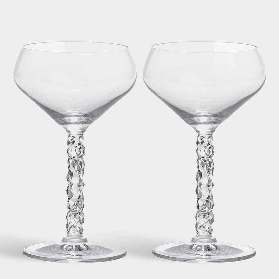 Elevate Your Entertaining with the Carat Coupe Set of 2 – Modern Cut Crystal Elegance Orrefors