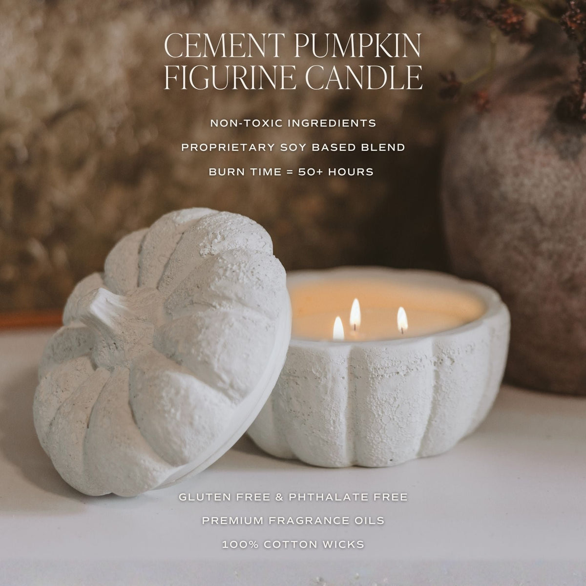 Cashmere and Vanilla Soy Candle - Cement Pumpkin Jar - 13.5 oz - Resonant- Sweet Water Decor