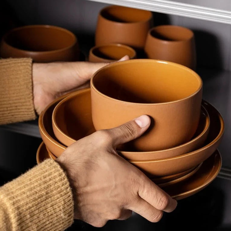 Dinner Bowl | Youlha 25 oz - Matte/Shiny Terracotta Stoneware Set - Resonant- Gharyan Stoneware