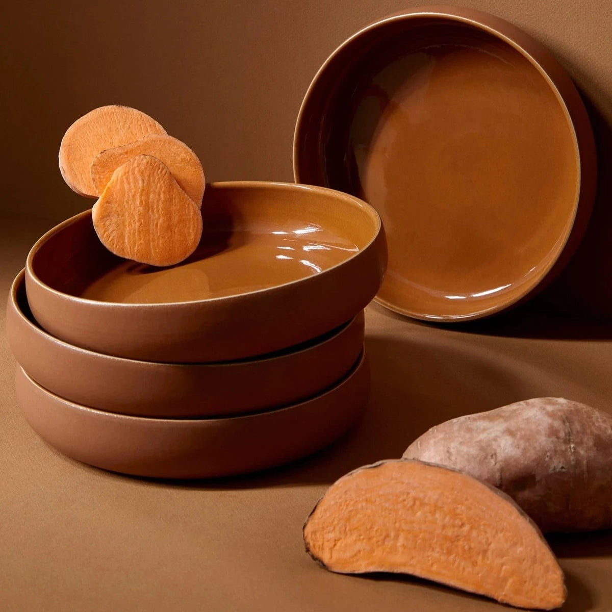Stoneware Pasta/Salad Plate | Edan 7.9" - Matte/Shiny Terracotta - Resonant- Gharyan Stoneware