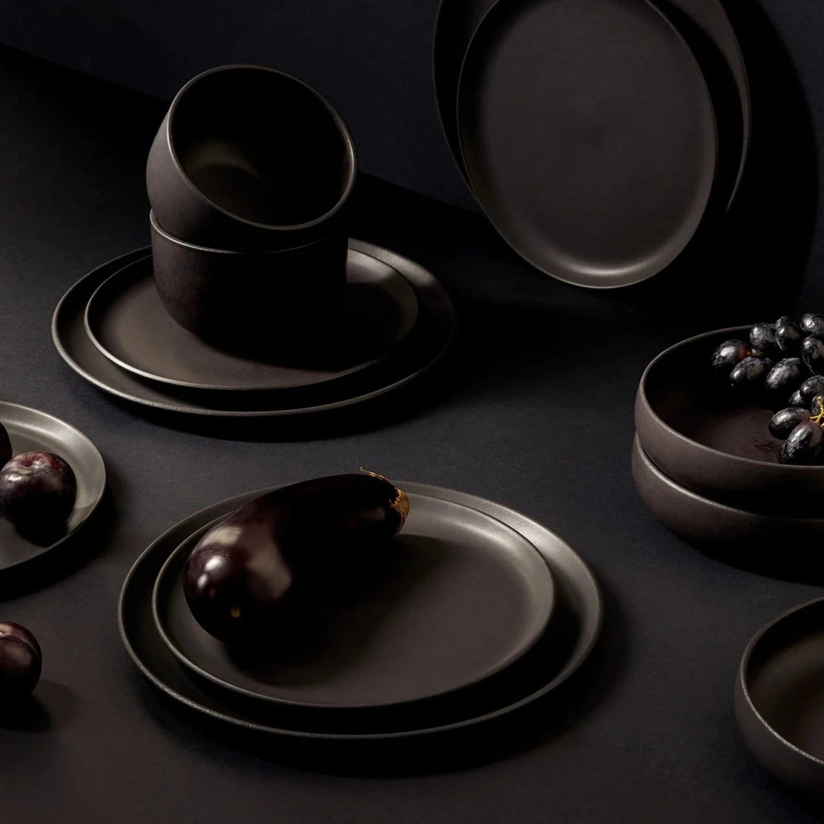 Stoneware Pasta/Salad Plate | Edan 7.9" - Matte Black - Resonant- Gharyan Stoneware