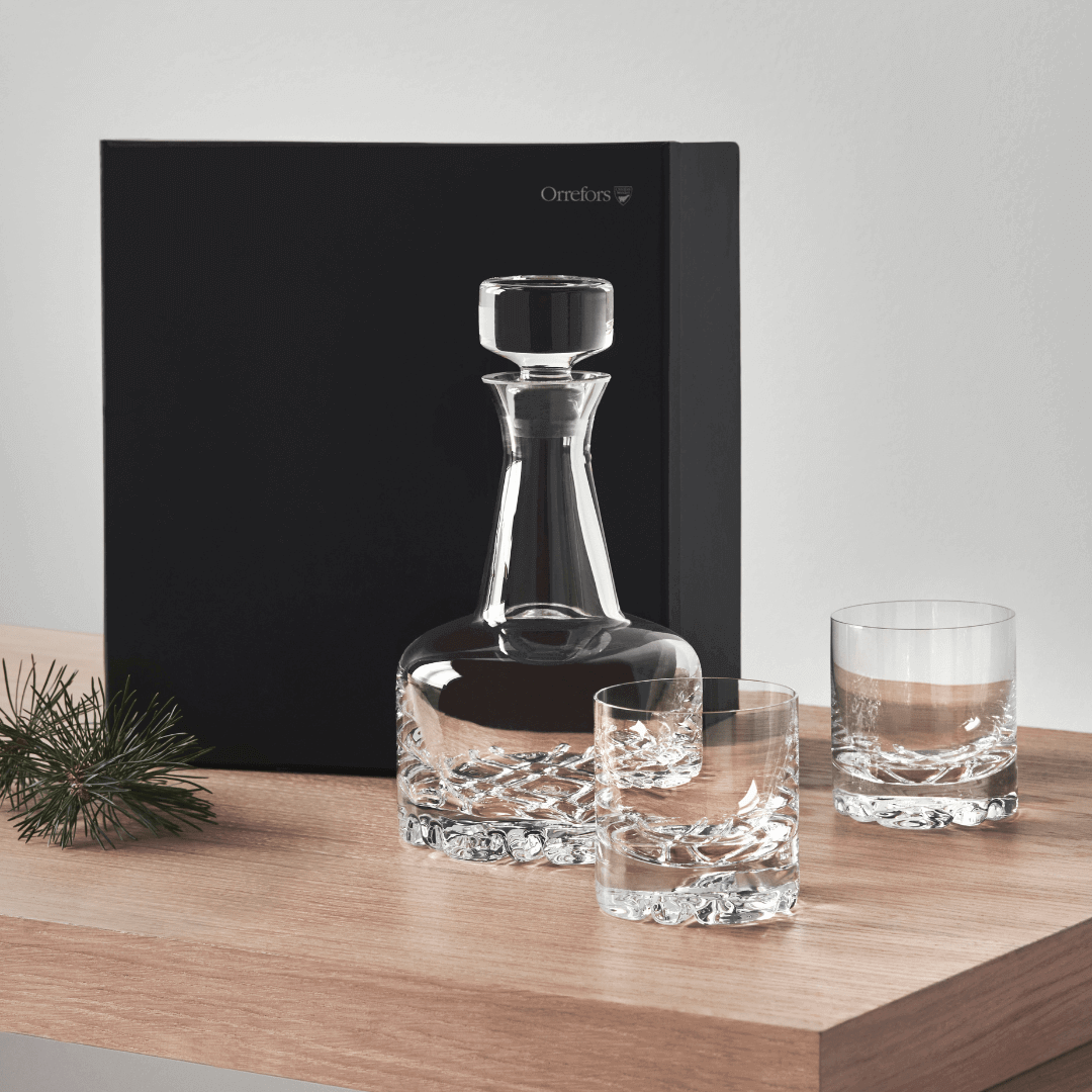 Orrefors Erik 3 - Piece Decanter Set: Modern Scandinavian Elegance for Whiskey Lovers at Resonant OrreforsSTEMWAREA Resonant ChristmasGIFTS